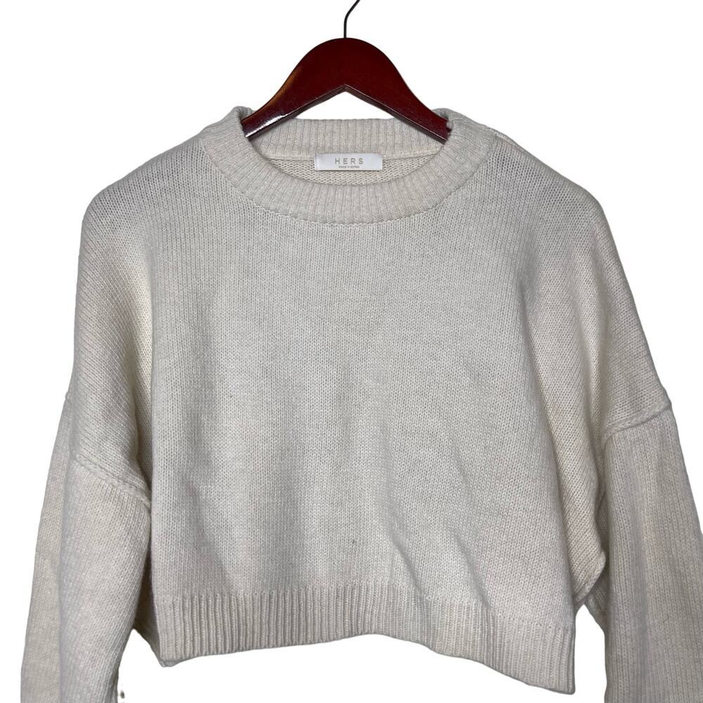 Hers Cropped Crewneck Long Sleeve Pullover Cropped Sweater White Womens S - Picture 2 of 7